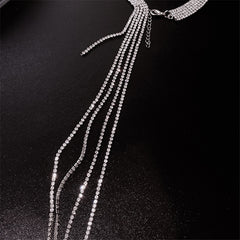 Shine Full Rhinestones Choker Necklaces Long Tassel Crystal Necklace
