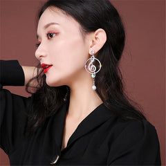 FYUAN Music Symbol Rhinestone Crystal  Drop Earrings for Women Geometric Pearl Earrings Fashion Party Statement Jewelry