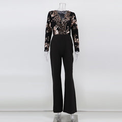 Sexy body Long sleeve Sequin jumpsuit women bodycon bodysuit rompers woman Club outfits party jumpsuits overalls dropshipping HL
