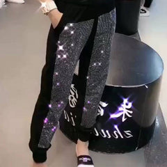 rhinestone Casual Pants Women Fashion