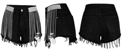 Sexy Fringe Shorts Denim Jeans Women Rhinestone Embellished Female Short Trousers Tassel Summer Clothing Designer Black 2021