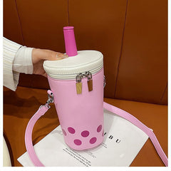Cute Milk Tea Women&#39;s Shoulder Crossbody Bag Drink Cup Design Ladies Autumn Winter Cartoon Printing Pu Leather Messenger Bags