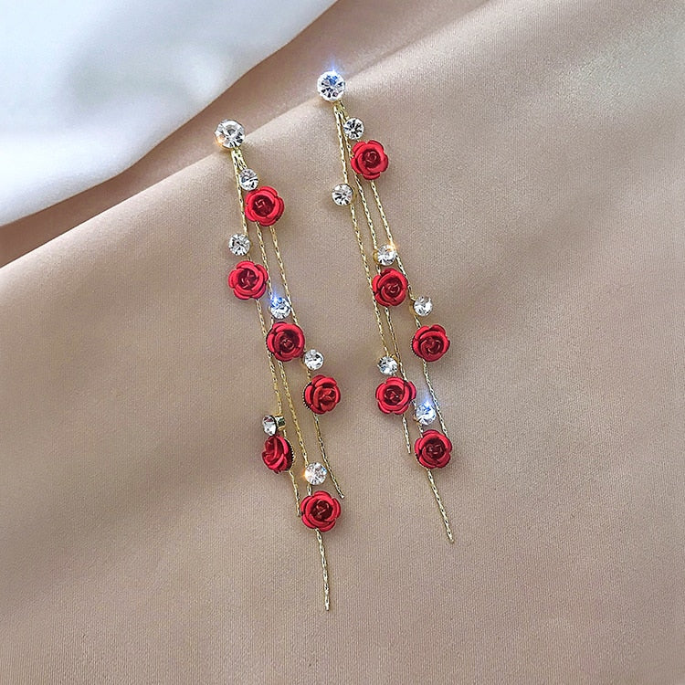 South Korea web celebrity super fairy temperament elegant Hyun fashion fashion earrings delicate purple flowers rose earrings