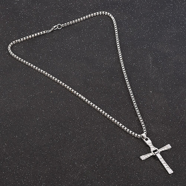 Fast and Furious Movies Actor Dominic Toretto  Rhinestone Cross Crystal Pendant Chain Necklace Men Jewelry