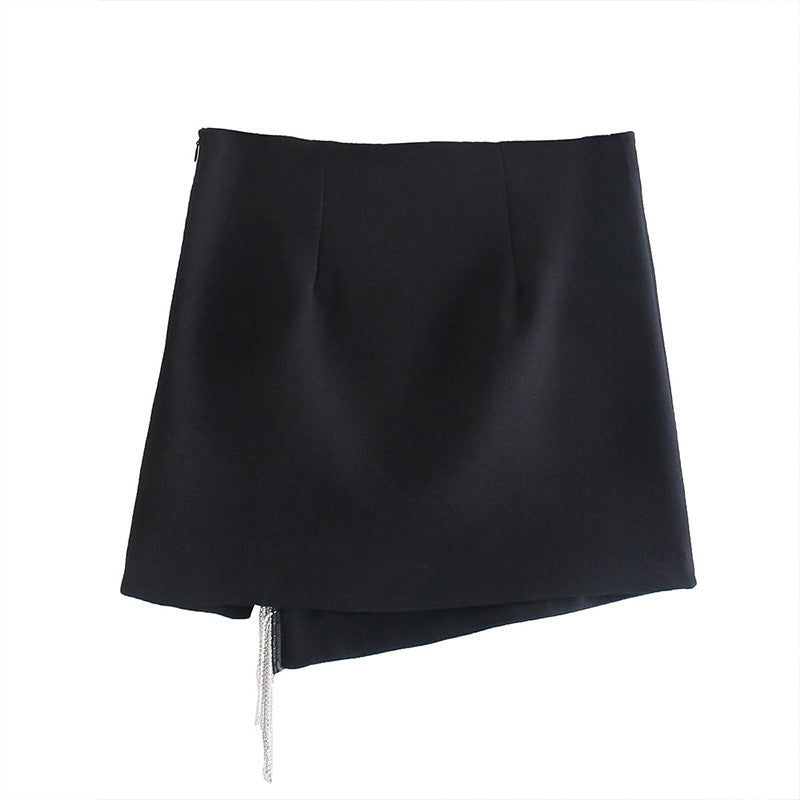 Jillian tassel bodycon black mini skirt