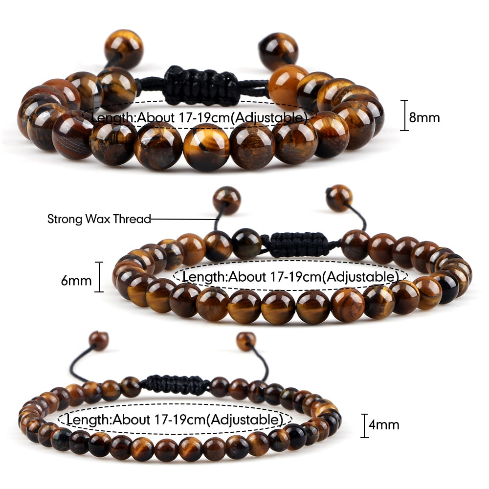 Natural Tiger Eye Stone Bracelet 4 6 8mm Round Beads Braided