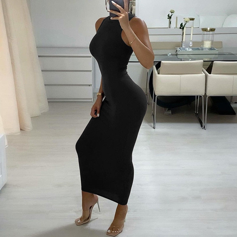 Long Dress Round Neck Tight Dress