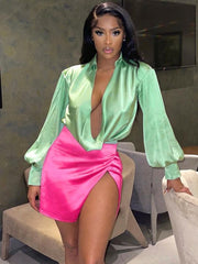 Cryptographic Elegant Lantern Sleeve Sexy Draped Bodysuit for Women Tops Slim Rompers Straps Bodysuits Club Party Outfit Clothes