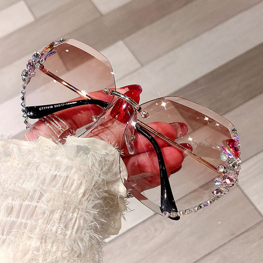 Vintage Rimless Rhinestone Sunglasses Gradient Lens Sun Glasses Shades Secondary image