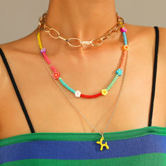 Lost Lady New Fashion Letter Rice Bead Multilayer Ladies Necklace Same Model Birthday Gift Alloy Jewelry Wholesale Direct Sales