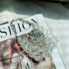 Women&#39;s evening Crystal clutch Beading Shoulder Bag Elegant Mini Hand-woven Clear HandBag Fashion Chains Wedding Crossbody Bags
