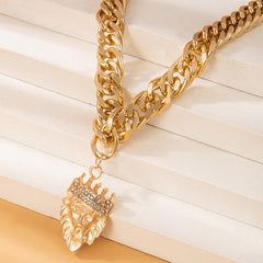 Hip Hop Heavy Metal Mens Necklace Lion Head Pendant Geometric Chain Necklaces for Women Party Choker Birthday Punk Rock Jewelry