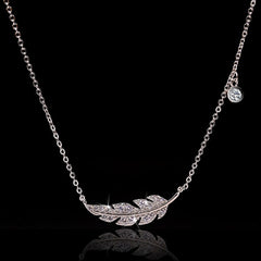 Delicate Female Clavicle Chain Silver Color Feather Leaf Micro Pave Dazzling AAA Zircon Pendant Necklace for Women Birthday Gift