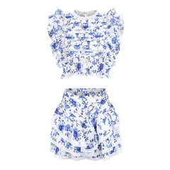 Floral cute ruffle mini skirt set