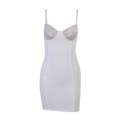 Beyouare Women&#39;s Lace Patchwork Dress Strapless Spaghetti Strap Sleeveless Skinny Mini Dresses 2021 Summer Solid Casual Elegant