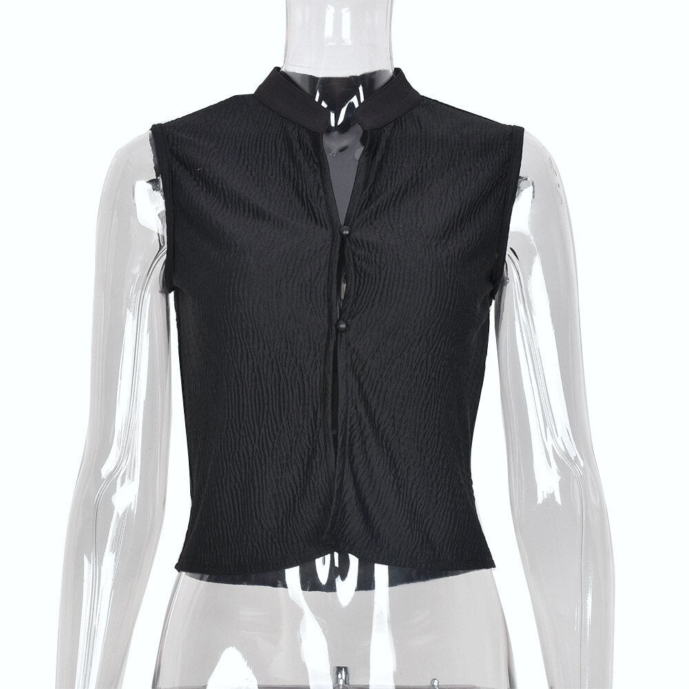 BOOFEENAA Black Buton Up Sleeveless Crop Top Y2k Vest Summer 2022 Sexy Fashion T Shirt Women Clothing Club Wear C82-BE10