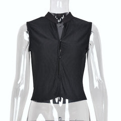 BOOFEENAA Black Buton Up Sleeveless Crop Top Y2k Vest Summer 2022 Sexy Fashion T Shirt Women Clothing Club Wear C82-BE10