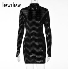 Hawthaw Women Fashion Autumn Winter Long Sleeve Bodycon Party Club Black Sequin Mini Dress 2021 Wholesale Items For Business
