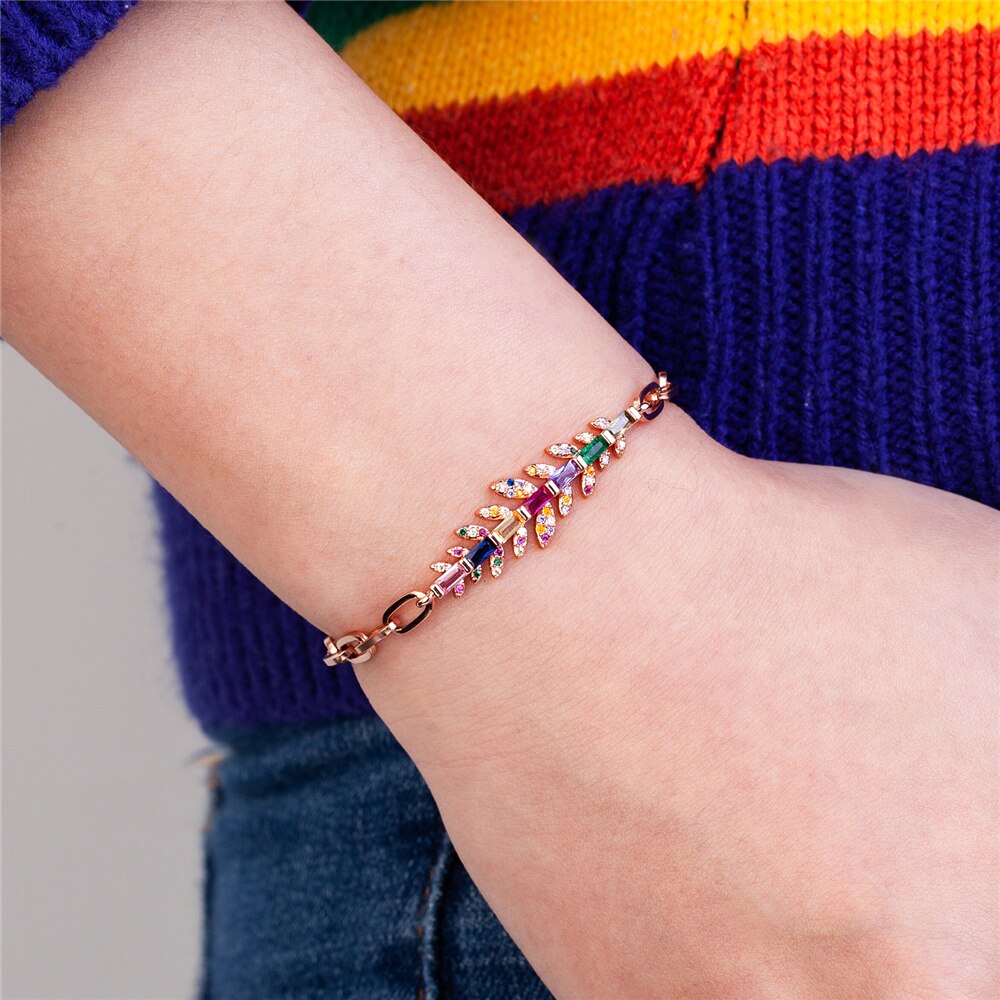 Luxury Classic Maple Leaf Zircon Bracelets Stainless Steel
