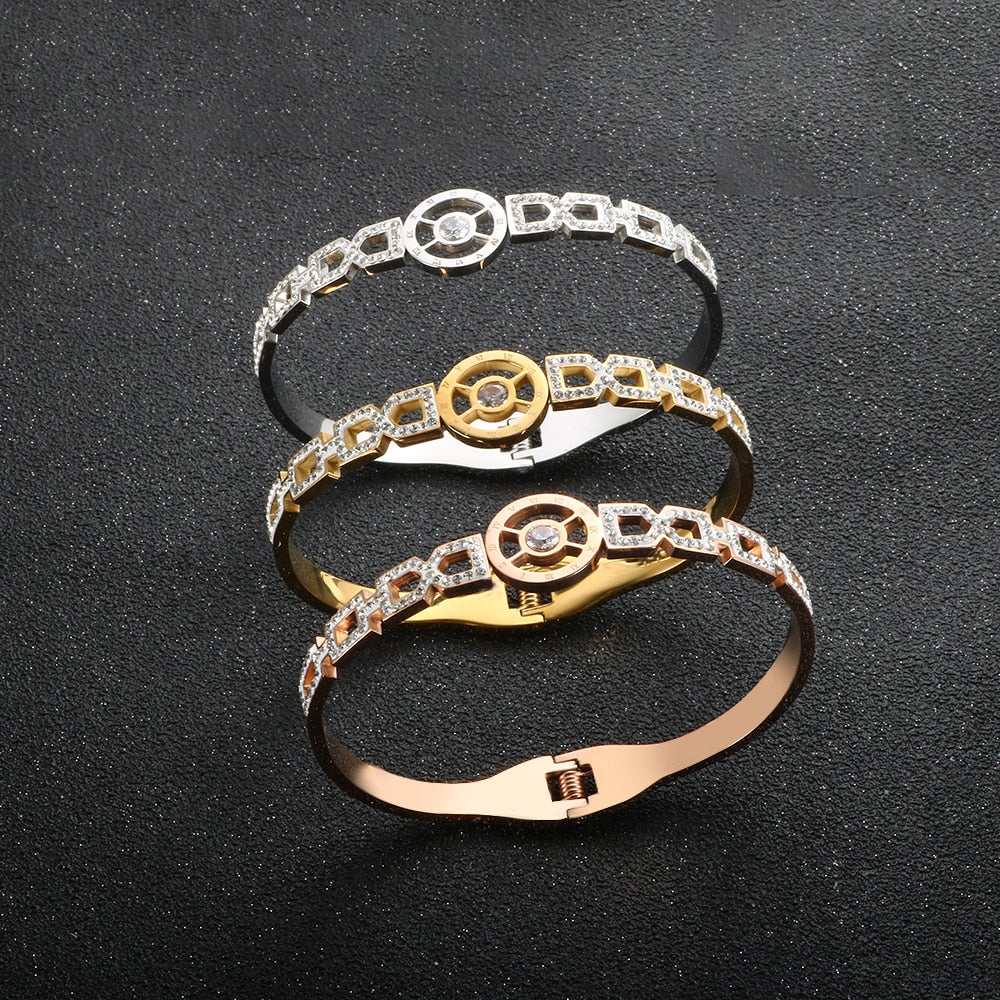 Luxury Geometric White Clay Shiny CZ Crystal Bracelets