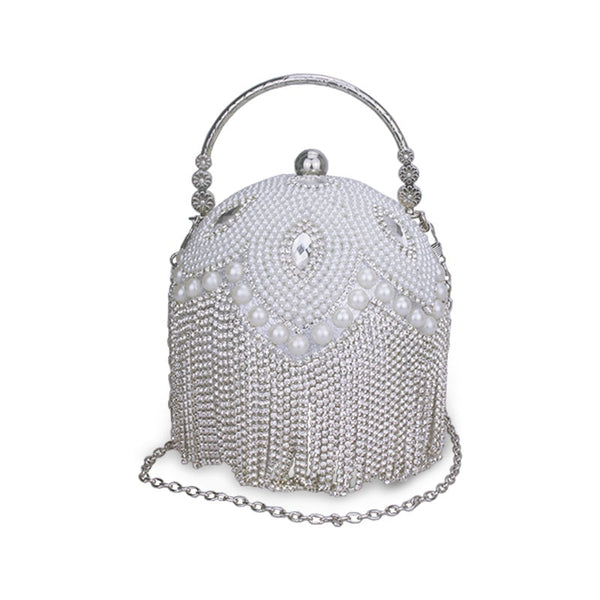 DG PEAFLOW Round Circular Gold Diamond Tassel Bridal  Women Evening Party Crystal Clutch Bag Wedding Wristlets Purse