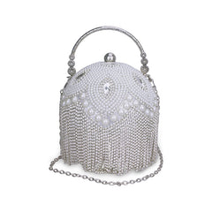 DG PEAFLOW Round Circular Gold Diamond Tassel Bridal  Women Evening Party Crystal Clutch Bag Wedding Wristlets Purse