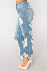 Fashion Denim Flare Pants Women High Waist Retro Ripped Jeans Wide Leg Trousers Lady Casual Bell-Bottoms Flare Pant Tassel Jeans