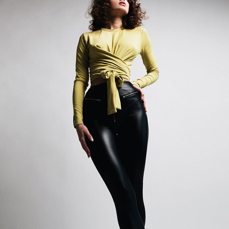 Gothic Punk High Waist Straight Leg Leather Pants Women&#39;s Tights PU Leather Pants Sexy Tight Black Pants Zipper Motorcycle Pants