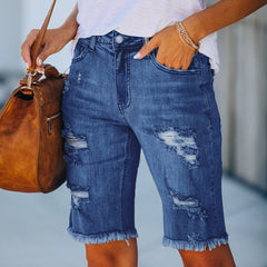 2022 New Cycling Denim Shorts Woman Fashion Tassel Tight Five-Point Shorts Washed Sexy Female Summer Thin Short Jeans