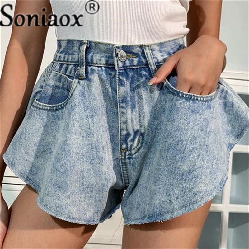 Ripped Denim Shorts Sexy High Waist Ruffle Hem Loose Ruched