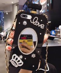 Diamond Crystal Cute Pearl Perfume Bottle Shaped Chain Handbag Case Cover for iPhone