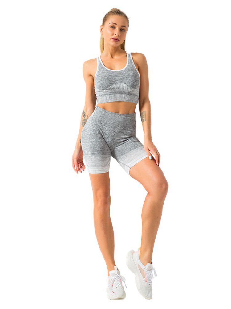 UVRCOS Yoga Seamless Hip Raise Fitness Pants Short Sports Quick-Drying Top Bra  Clothes Women&#39;s Suit Summer