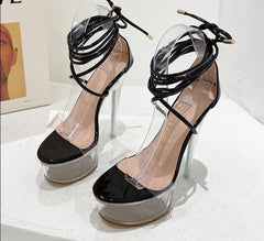 Ultra High Crystal Platform Sandals Peep toe Ankle-Wrap Buckle Strap