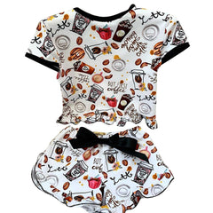 2PCS Set Retro Fashion Women Coconut Candy Print Causal Summer Suits Short Sleeve Crop Tops Skinny Shorts Tracksuit
