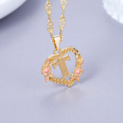 GOLD PLATED CUSTOMIZED HEART FLOWER INITIAL LETTER PENDANT ROSE GOLD HEART INITIAL LETTER RING