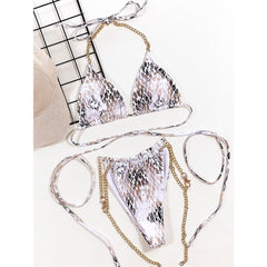 Snakeskin Print Bikini Chain Swimwear Two Piece