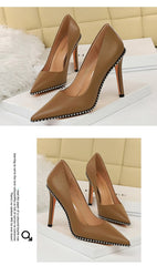 Rivet Pumps High Heels Stiletto Pu Leather Heels