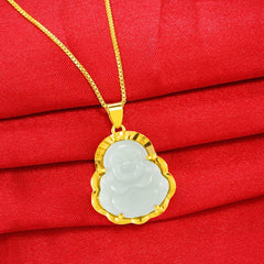 SophiaXuan Buddha Pendant Necklaces Chinese Style Women&#39;s Neck Chain Stone Pendant Big Belly Maitreya Necklace for Women 2021