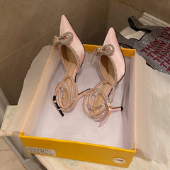 Aneikeh Spring/Autumn 2022 Women&#39;s Shoes Fashion Butterfly-Knot Narrow Band Bling Patchwork Cross-Tied Crystal Pointed Toe Pumps