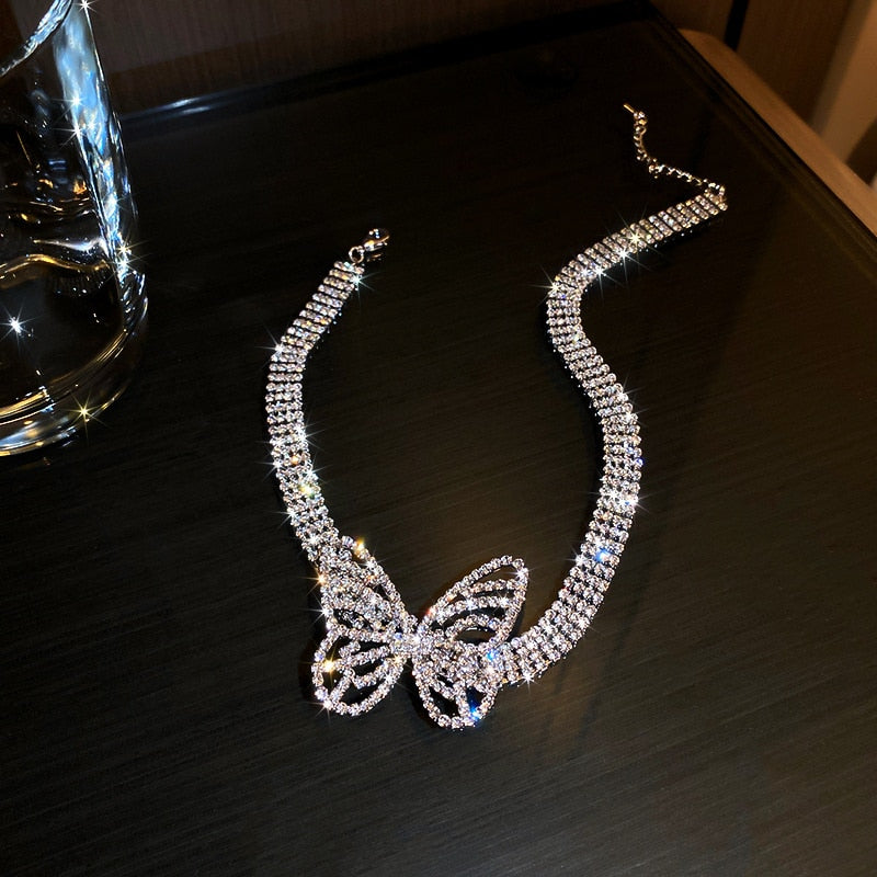 Butterfly Crystal Choker Shine Rhinestone Necklace