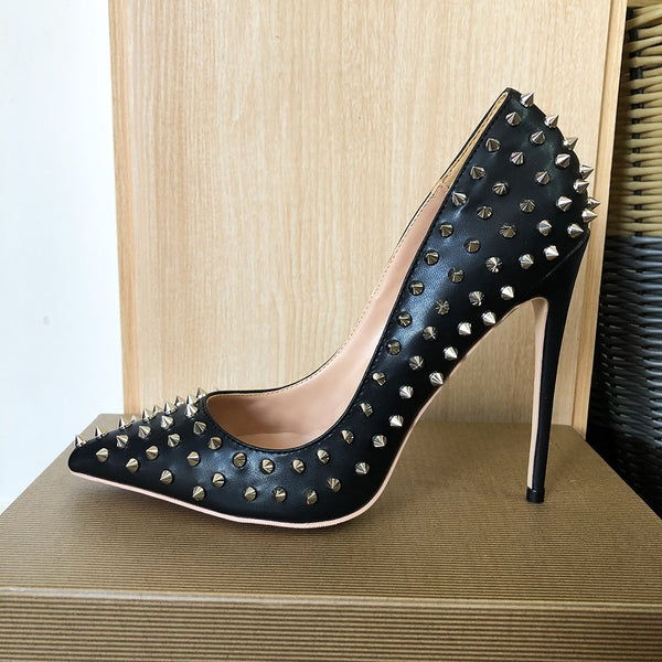 Silver Spikes Women Black Matte Sexy Stiletto High Heels
