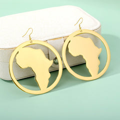 African Map Earring Stud Earrings For Women Gold Color Big Earrings Stainless Steel Fashion Jewelry African Ethnic Gifts
