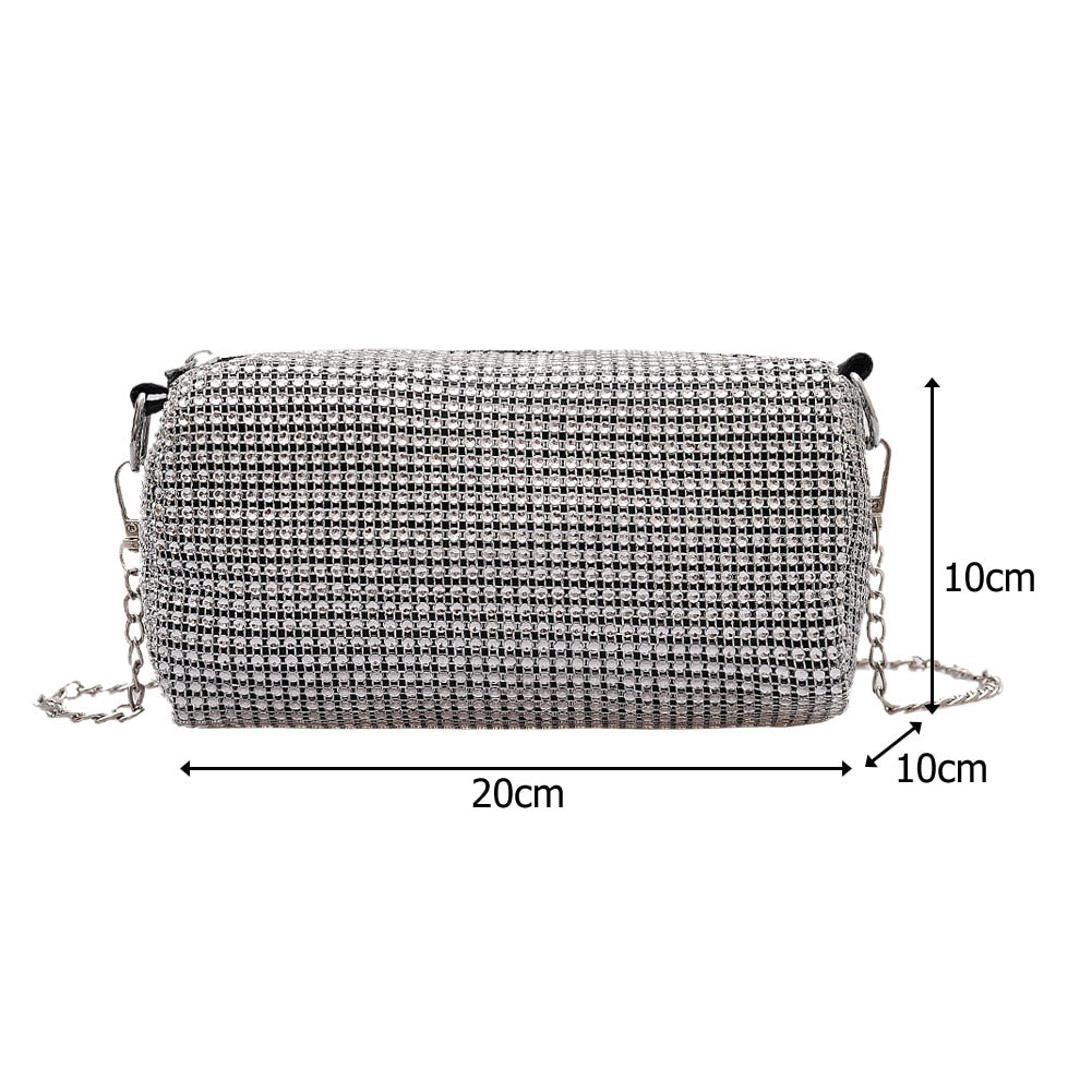 Fashion Rhinestone Crossbody Bag Classic Texture Creative Delicate Chic Women Shiny Chain Evening Clutch Shoulder Pouch