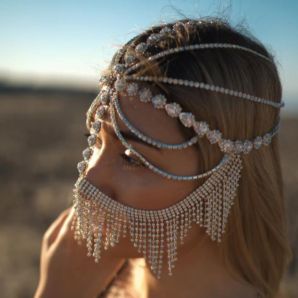 Belladonna Rhinestone Chain Veil Mask