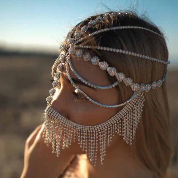 Belladonna Rhinestone Chain Veil Mask