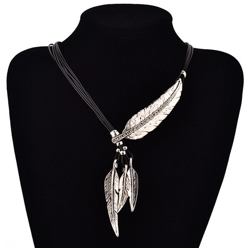 SUMENG Hot Sale New Fashion Bohemian Women Girl Alloy Feather Antique Vintage Time Necklace Sweater Chain Pendant Jewelry Gifts Secondary image
