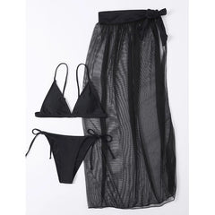 bikini Solid swimwear female String knot 3 pieces set