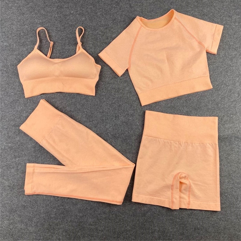 Seamless Leggings+Short Sleeve Crop Top+Sports Bra+Sport Shorts Yoga Set