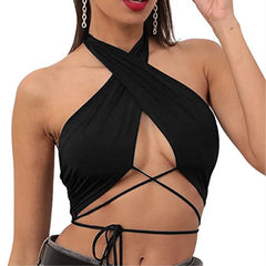 Vintage Backless Y2k Camis Cross Bandage Hollow Out Tops Sexy Black Solid Harajuku Corset Streetwear Fashion Women Camisole 2021
