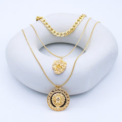 Hip Hop Heavy Metal Mens Necklace Lion Head Pendant Geometric Chain Necklaces for Women Party Choker Birthday Punk Rock Jewelry